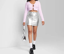 Load image into Gallery viewer, Wild Fable Metallic Silver Mini Skirt
