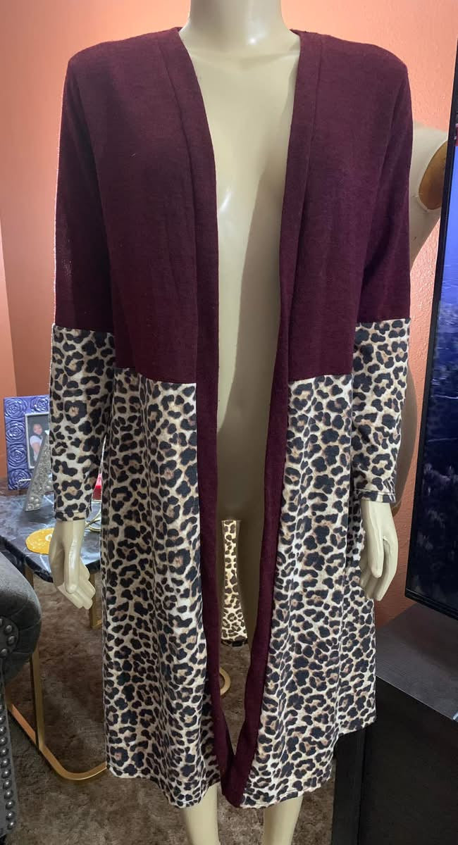 Animal Print Color Block Cardigan