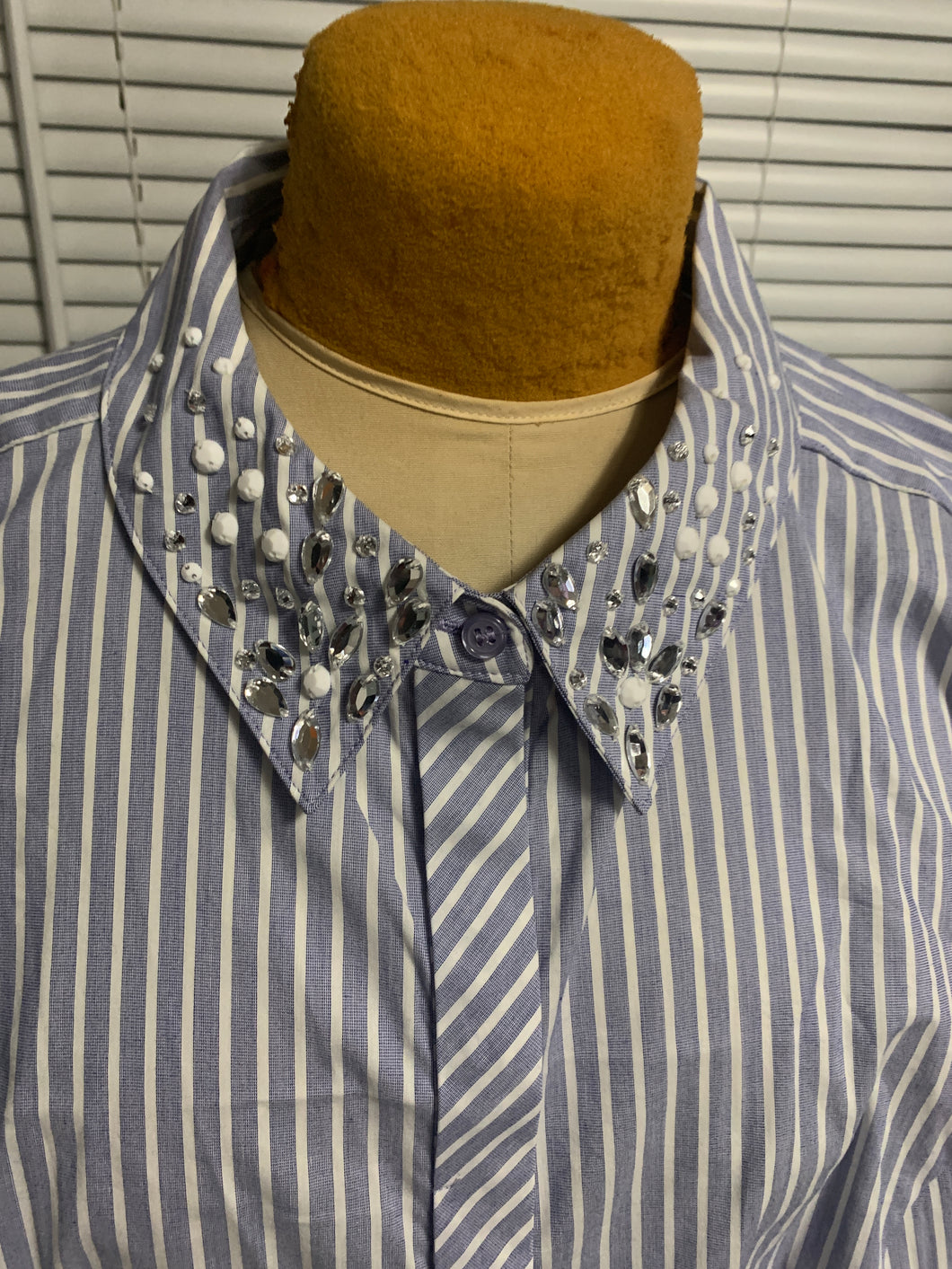 Jewel Collar Pinstriped Button Down Shirt