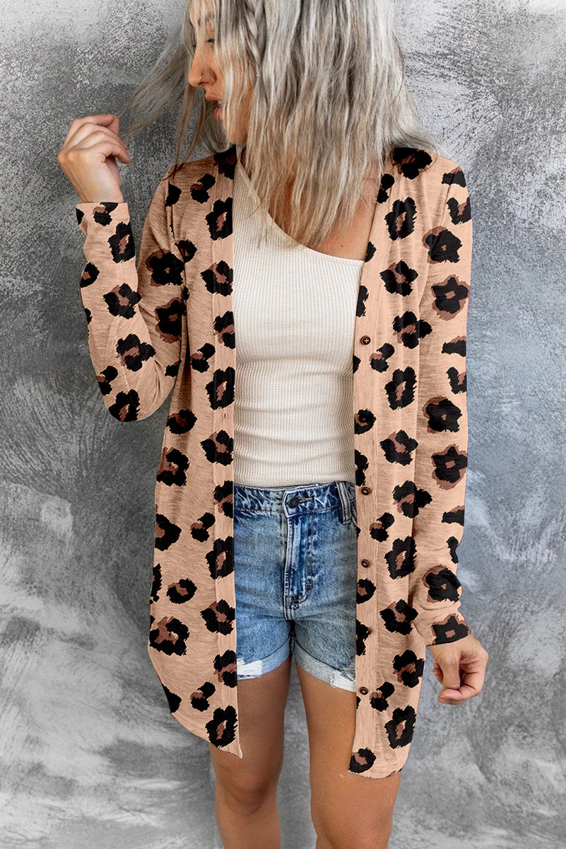 Animal print button cardigan