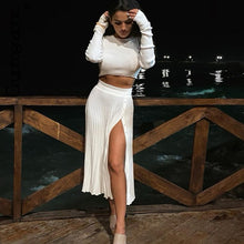 Load image into Gallery viewer, Sexy Sweater Cropped Top Midi Skirt Two Piece Set
