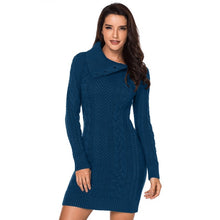 Load image into Gallery viewer, Asymmetric Turtleneck Knitted Sweater Dress
