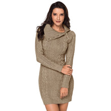 Load image into Gallery viewer, Asymmetric Turtleneck Knitted Sweater Dress
