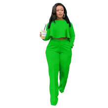 Load image into Gallery viewer, Plus Size Long Sleeve Crop Top Wide Leg Pants Two Piece Set
