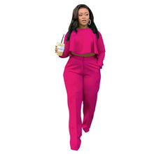 Load image into Gallery viewer, Plus Size Long Sleeve Crop Top Wide Leg Pants Two Piece Set
