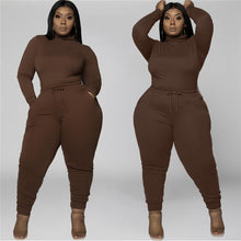 Load image into Gallery viewer, Two Piece Turtleneck Long Sleeve Top and Pants Set Plus Size
