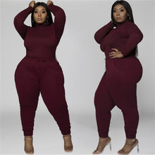 Load image into Gallery viewer, Two Piece Turtleneck Long Sleeve Top and Pants Set Plus Size
