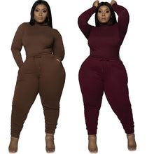 Load image into Gallery viewer, Two Piece Turtleneck Long Sleeve Top and Pants Set Plus Size
