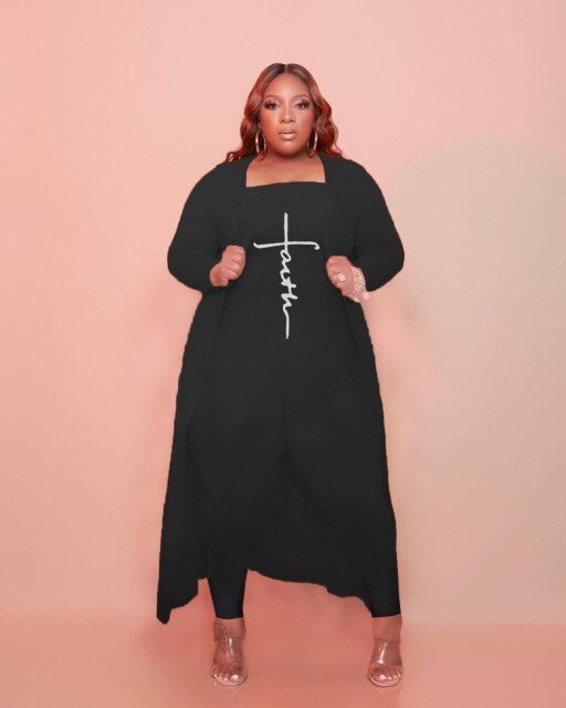 Plus Size Faith Long Coat Off Shoulder Jumpsuit